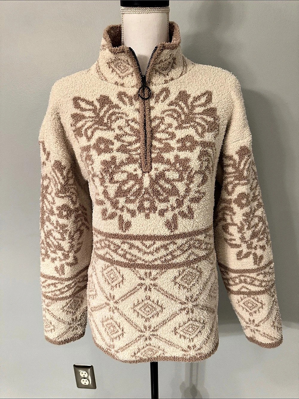 Patterned Fleece Quarter-Zip Jacket